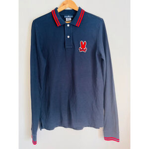 Psycho Bunny Navy Long Sleeve Polo Shirt Small Red Logo
